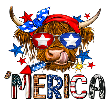 'MERICA COW WITH FIREWORKS DTF TRANSFER
